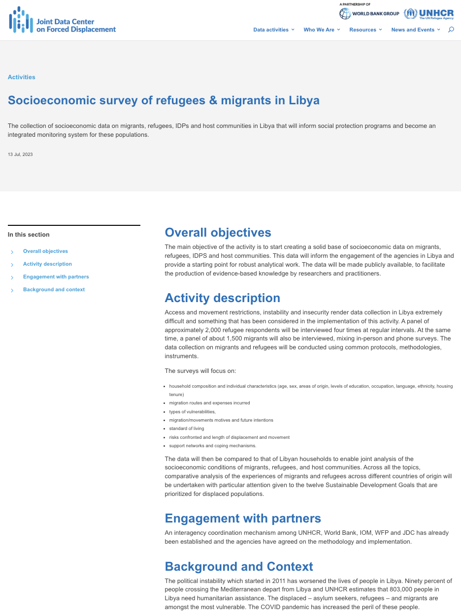 Socioeconomic survey of refugees & migrants in Libya