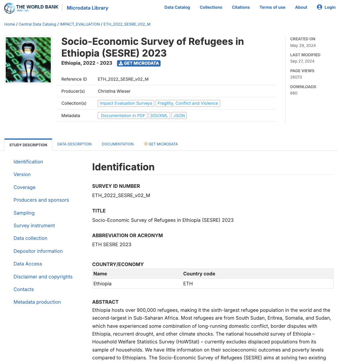 Socio-Economic Survey of Refugees in Ethiopia (SESRE) 2023