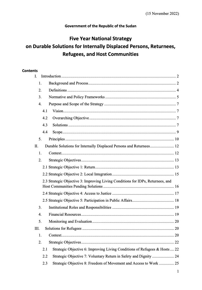 Five Year National Strategy on Durable Solutions for Internally Displaced Persons, Returnees, Refugees, and Host Communities