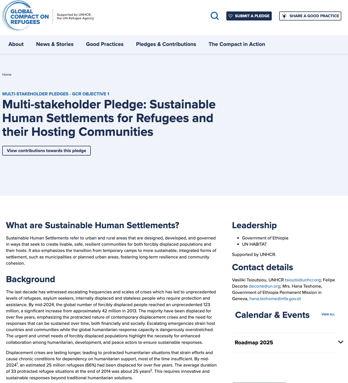 Multi-stakeholder Pledge: Sustainable Human Settlements for Refugees and their Hosting Communities