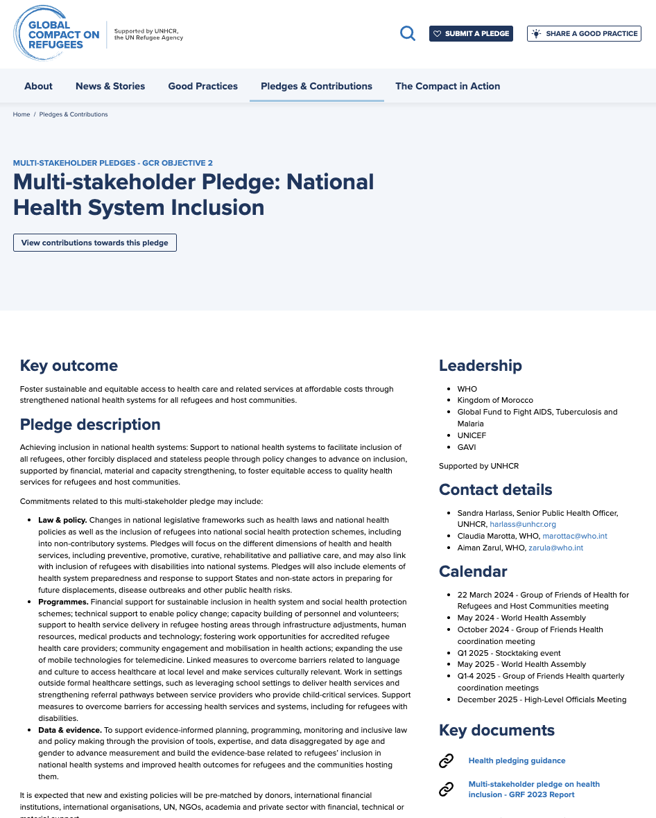 Multi-stakeholder Pledge: National Health System Inclusion