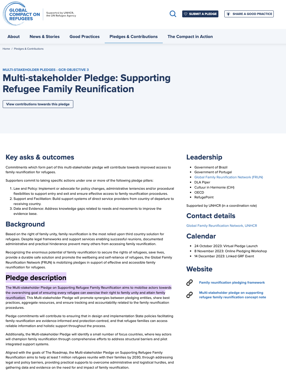 Multi-stakeholder Pledge: Supporting Refugee Family Reunification