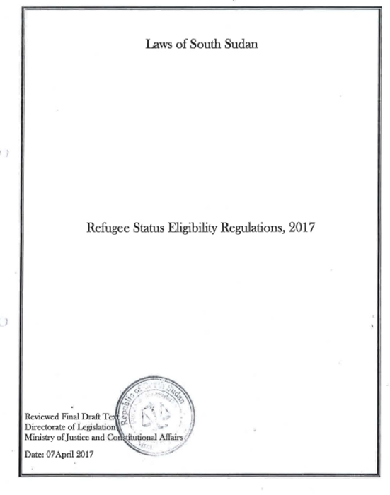 South Sudan Refugee Status Eligibility Regulations 2017