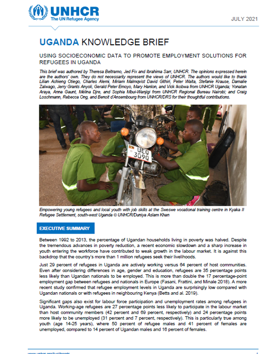 Uganda - Using socioeconomic data to promote employment solutions for refugees in Uganda