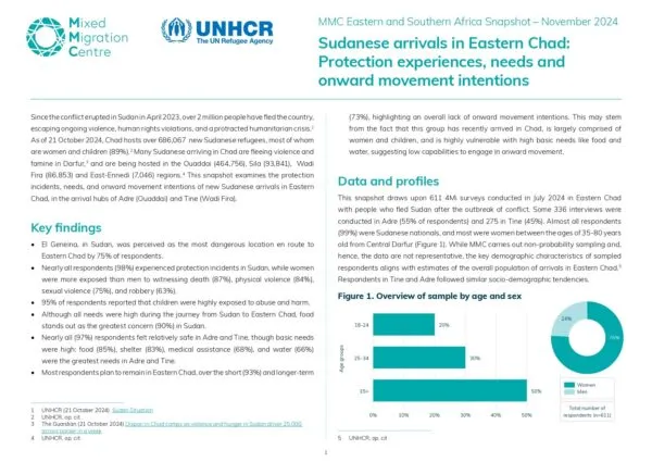 Sudanese Arrivals in Eastern Chad: Protection Experiences, Needs and Onward Movement Intentions