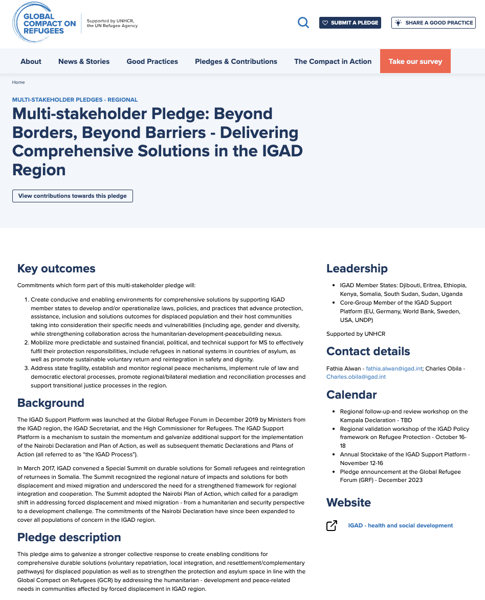 Multi-Stakeholder Pledge: Beyond Borders, Beyond Barriers - Delivering Comprehensive Solutions in the IGAD Region