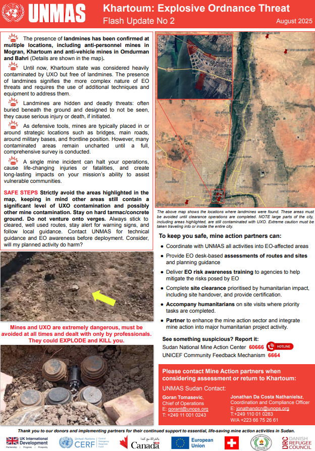 Khartoum: Explosive Ordnance Threat Flash Update No. 2 (August 2025)