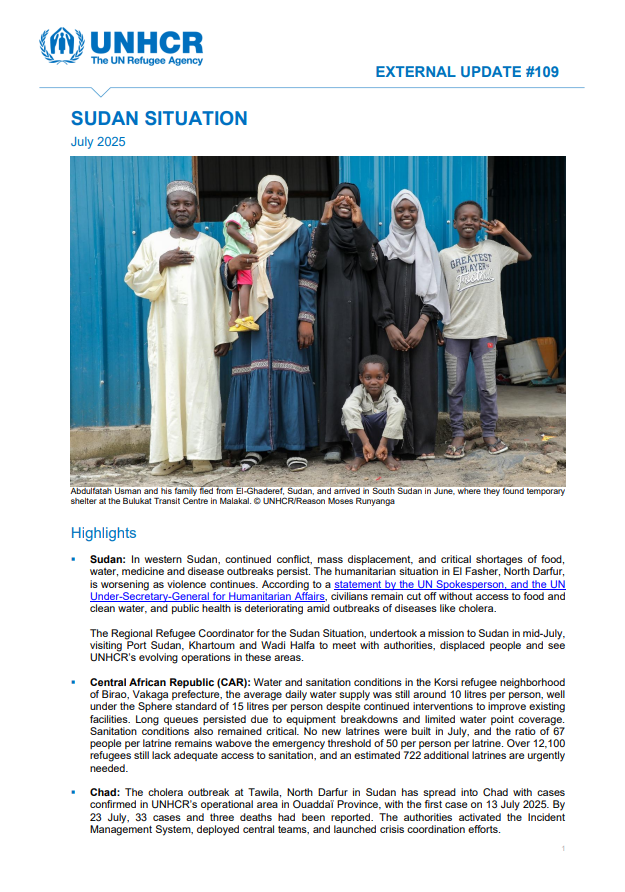 Sudan Situation: UNHCR Monthly External Update #109 - July 2025