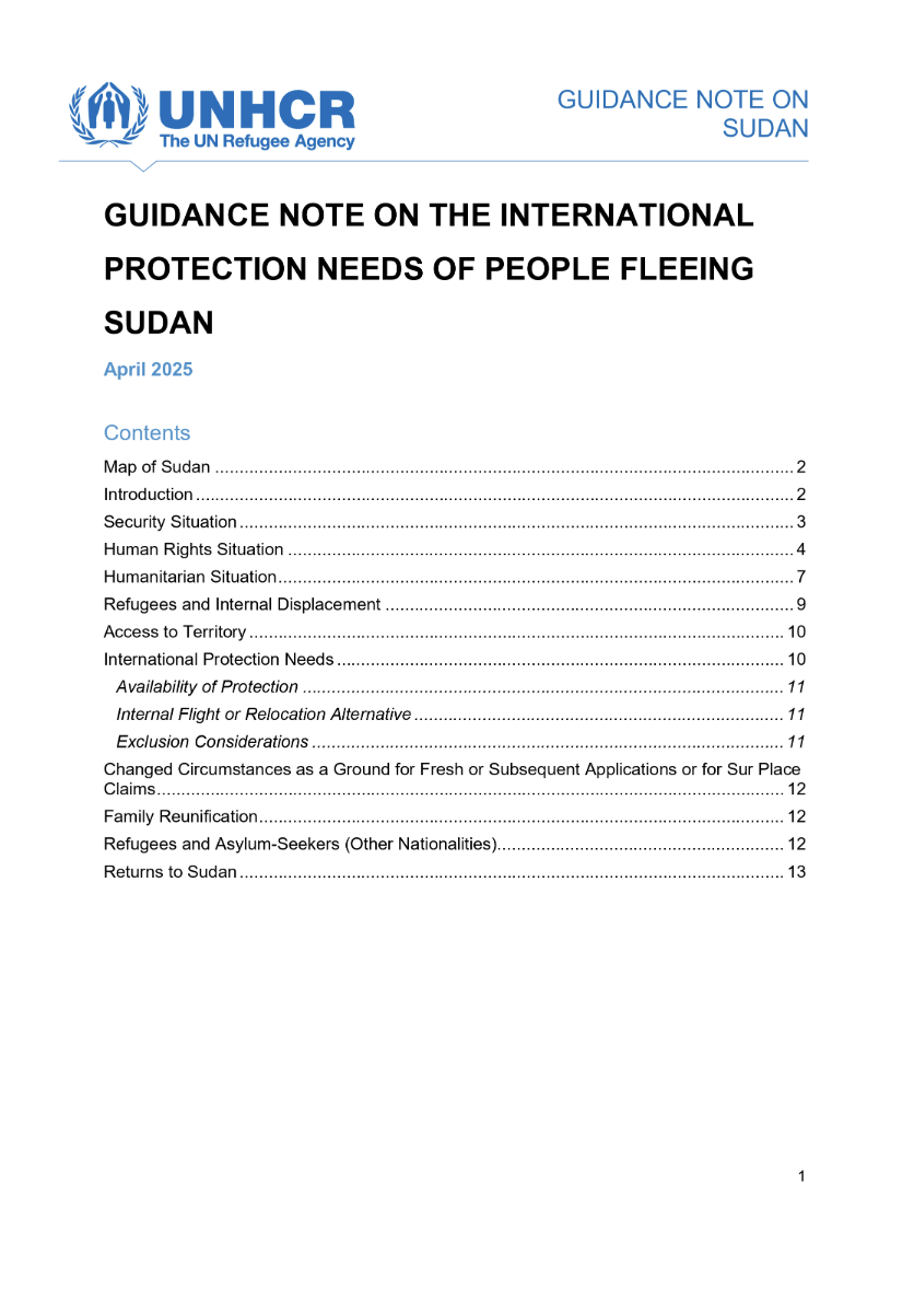 Guidance Note the International Protection Needs of People Fleeing Sudan - April 2025