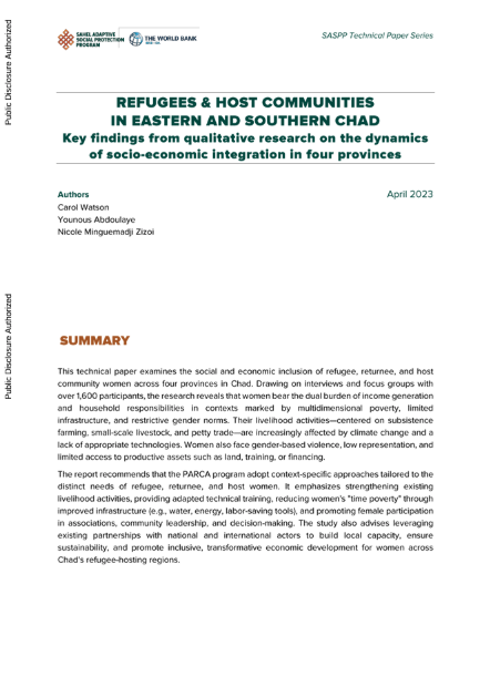 Refugee and Host Communities in Eastern and Southern Chad: Key Findings from Qualitative Research on the Dynamics of Socio-Economic Integration in Four Provinces