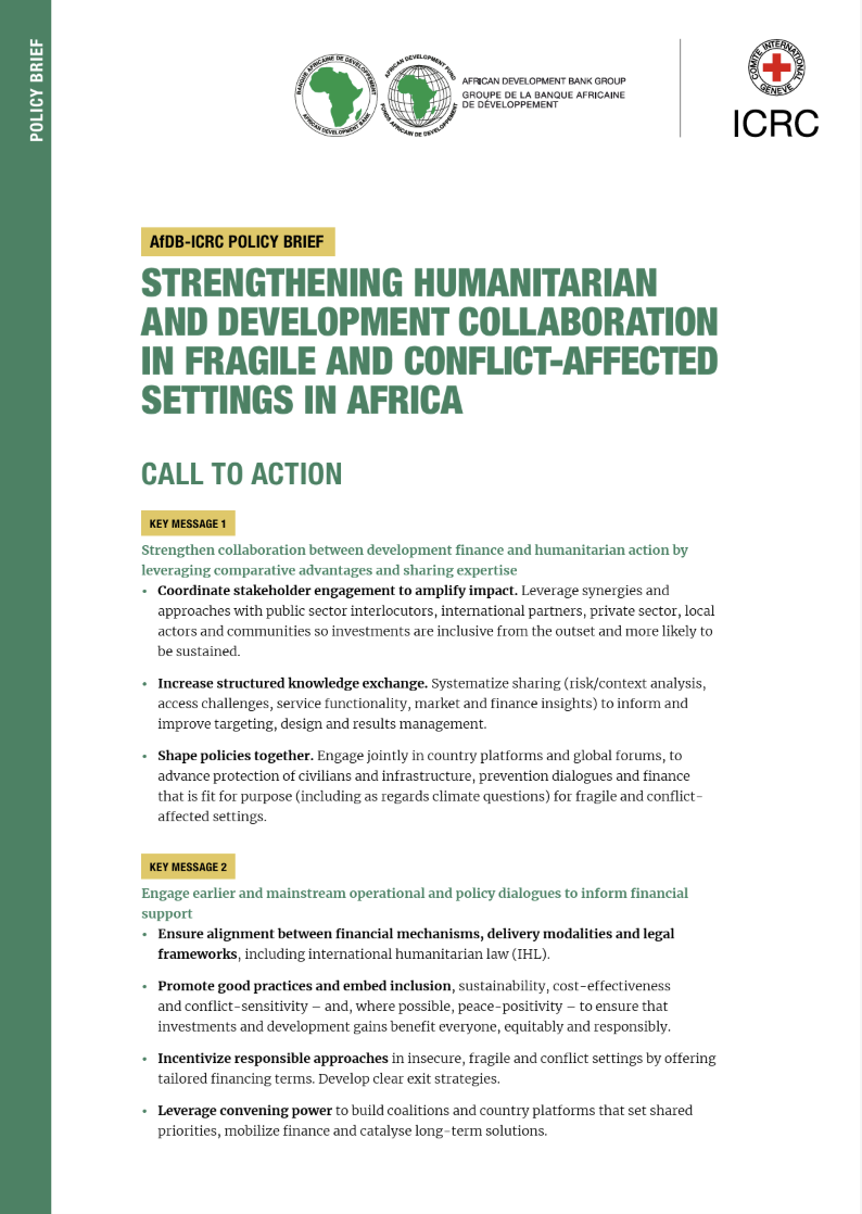 AfDB-ICRC Policy Brief: Strengthening Humanitarian and Development Collaboration in Fragile and Conflict-Affected Settings in Africa