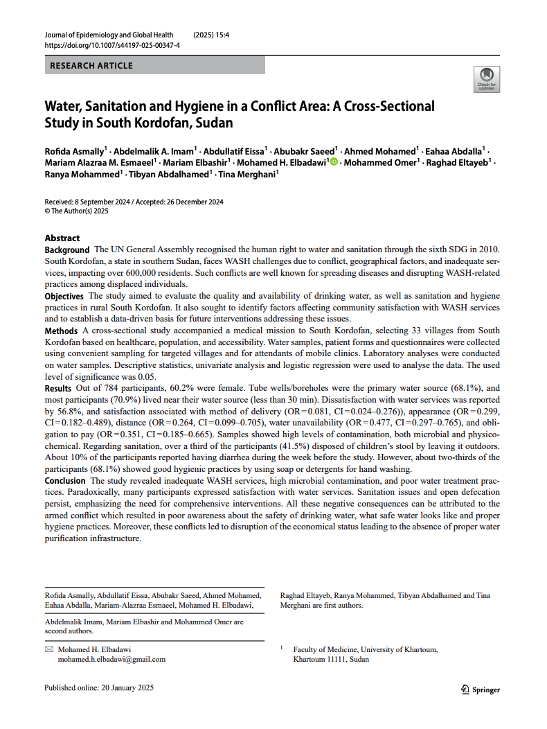 Water, Sanitation and Hygiene in a Conflict Area: A Cross-Sectional Study in South Kordofan, Sudan
