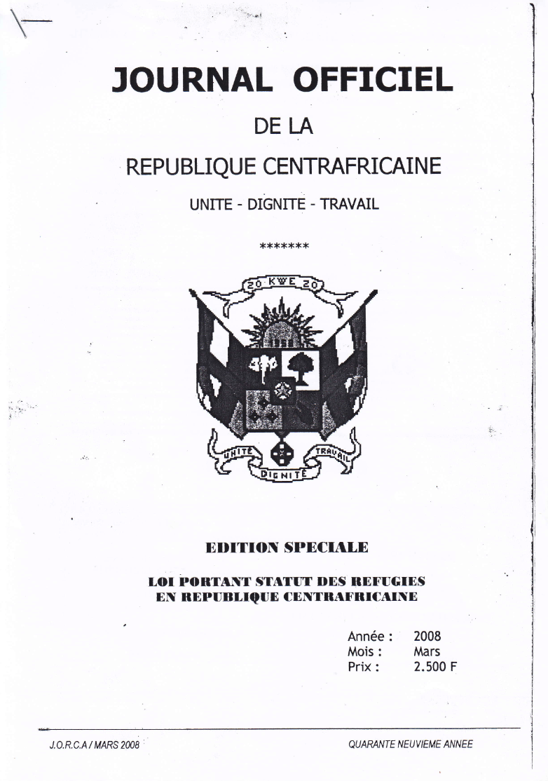 Central African Republic: Loi no 07.019 du 28 décembre 2007 portant statut des réfugiés en république centrafricaine