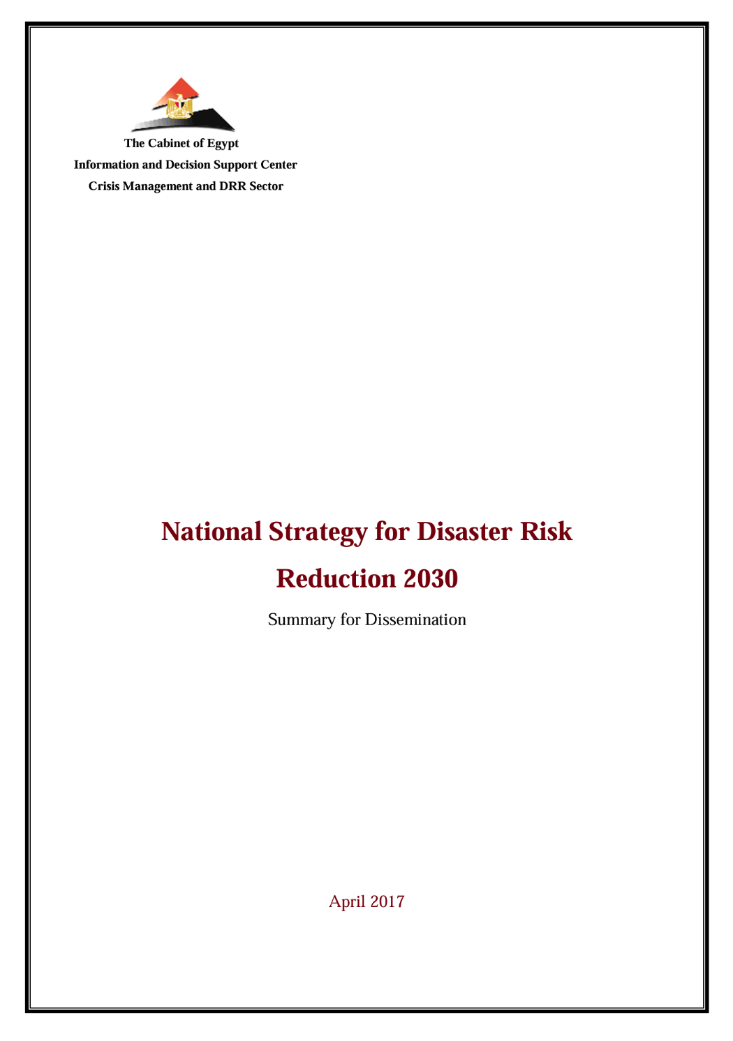 National Strategy for Disaster Risk Reduction 2030, Summary for Dissemination 2017-2030