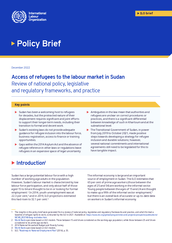 Access of Refugees to the Labour Market in Sudan: Review of National Policy, Legislative and Regulatory Frameworks, and Practice