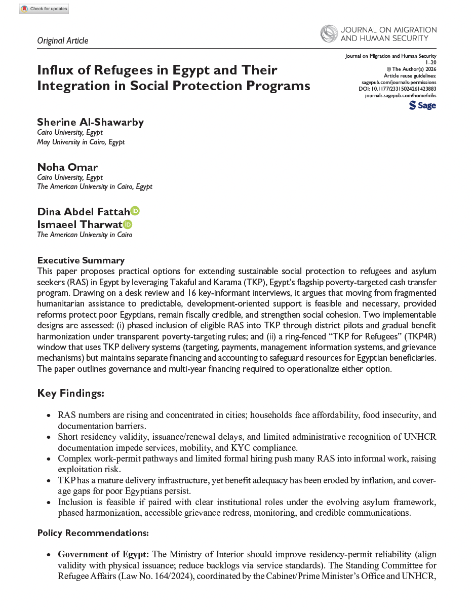 Influx of Refugees in Egypt and Their Integration in Social Protection Programs