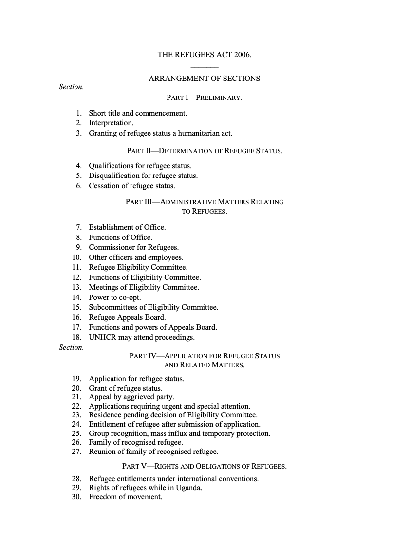 Uganda: The Refugee Act 2006