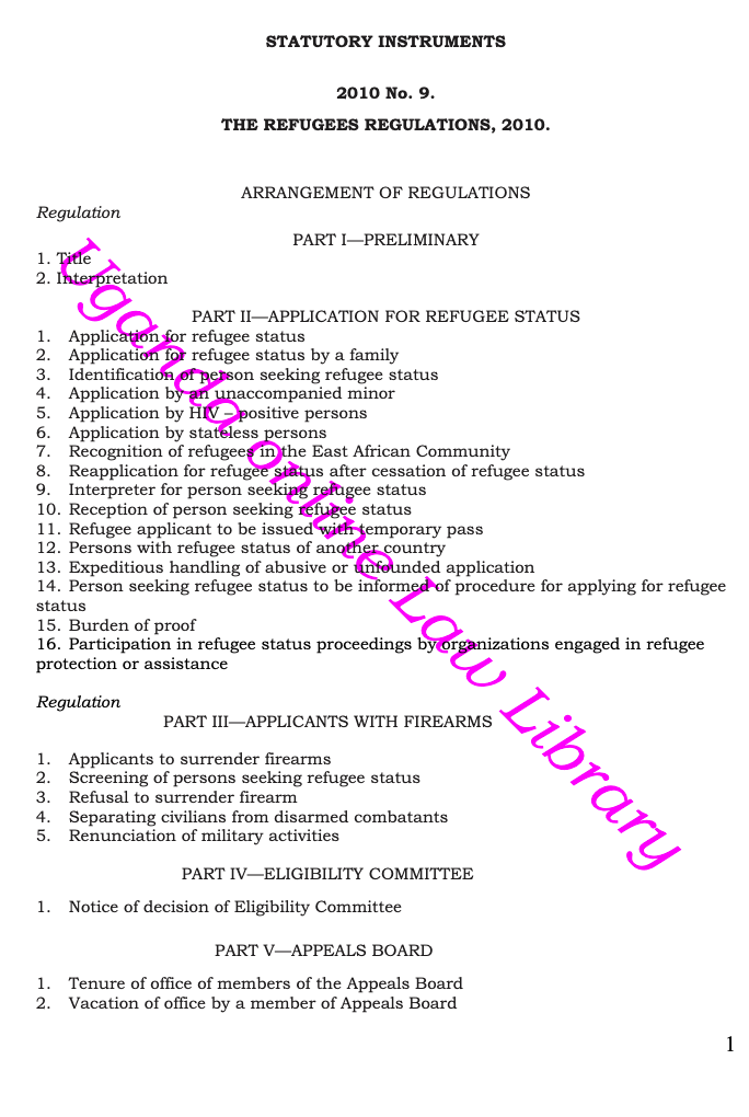 Uganda: The Refugees Regulations, 2010