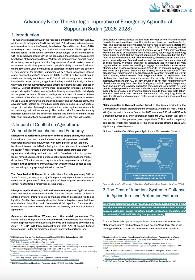 Advocacy Note on Emergency Agricultural Support in Sudan (2026-2028)