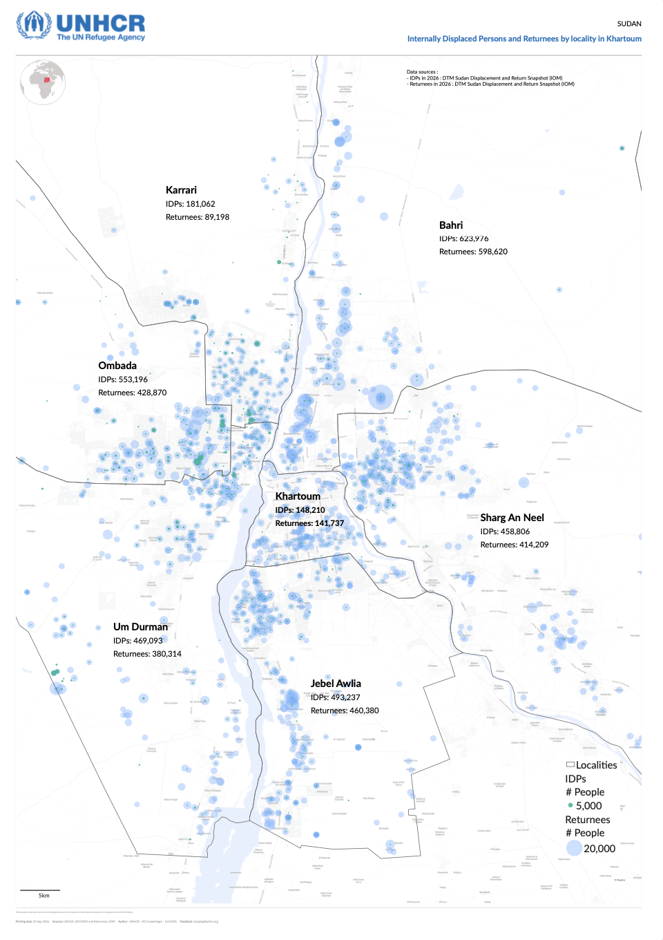 IDPs and Returnees by Locality in Khartoum 2026